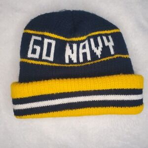 VTG Go Navy Gold Midshipmen Football Runner Winter Hat Vintage Acrylic One Size